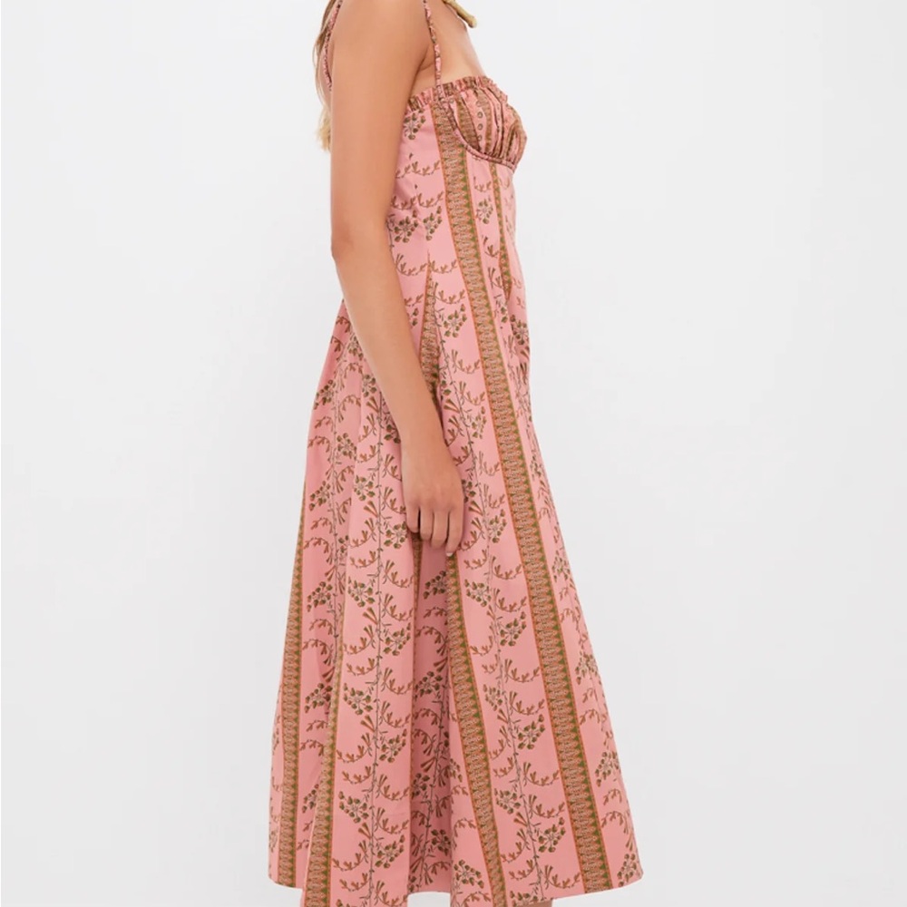 Hill House Midi Dress in Pink with Olive Print - Picture 2 of 3